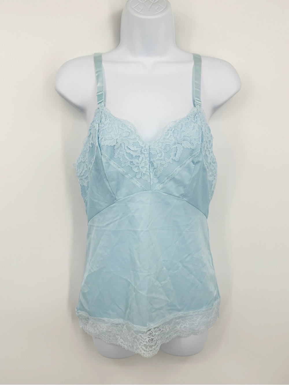 Vintage Y2K Blue Camisole Tank Top Size 34 V Neck Lace Whimsical Fairy Pastel